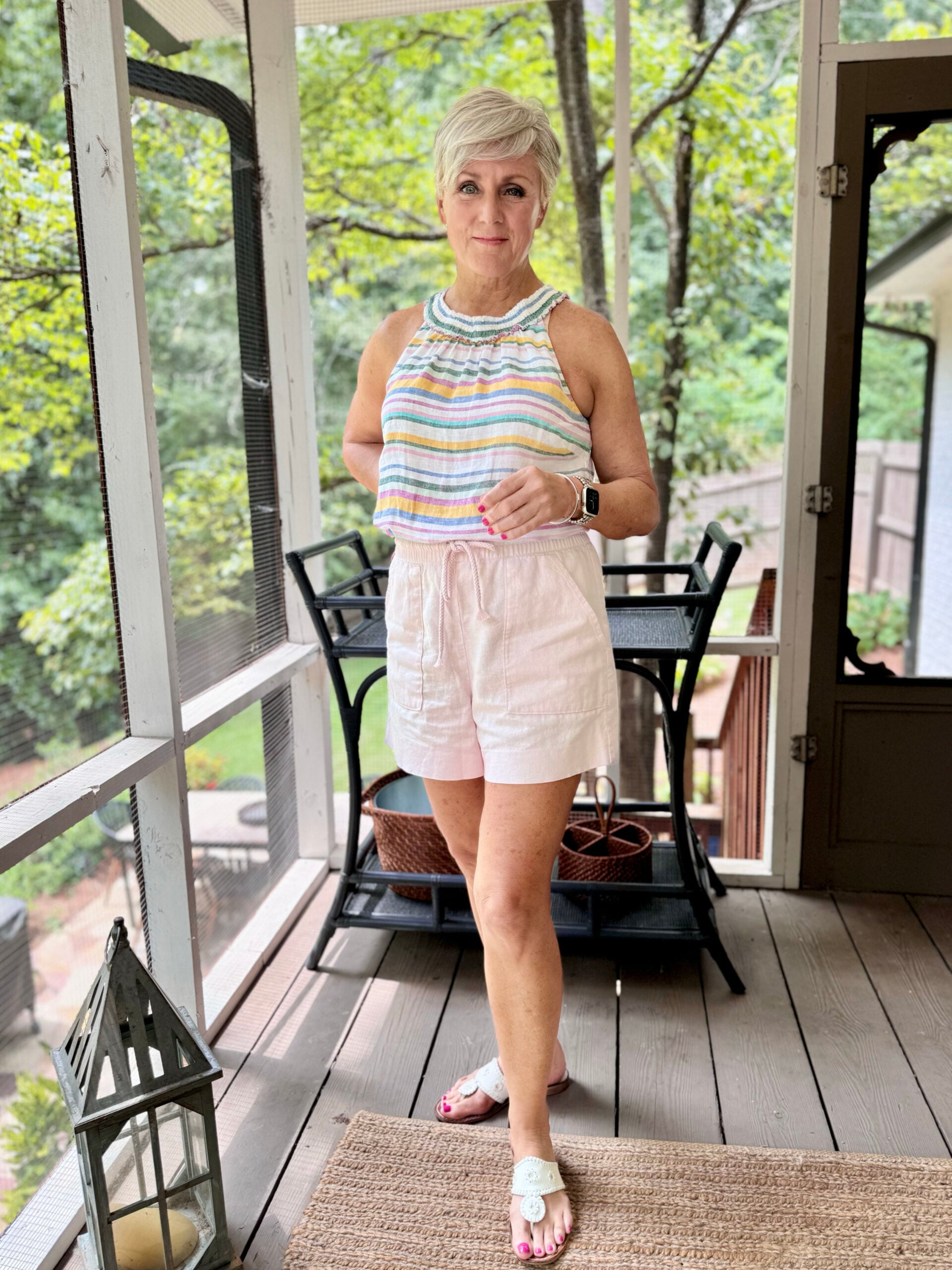 August | striped halter and paperbag shorts