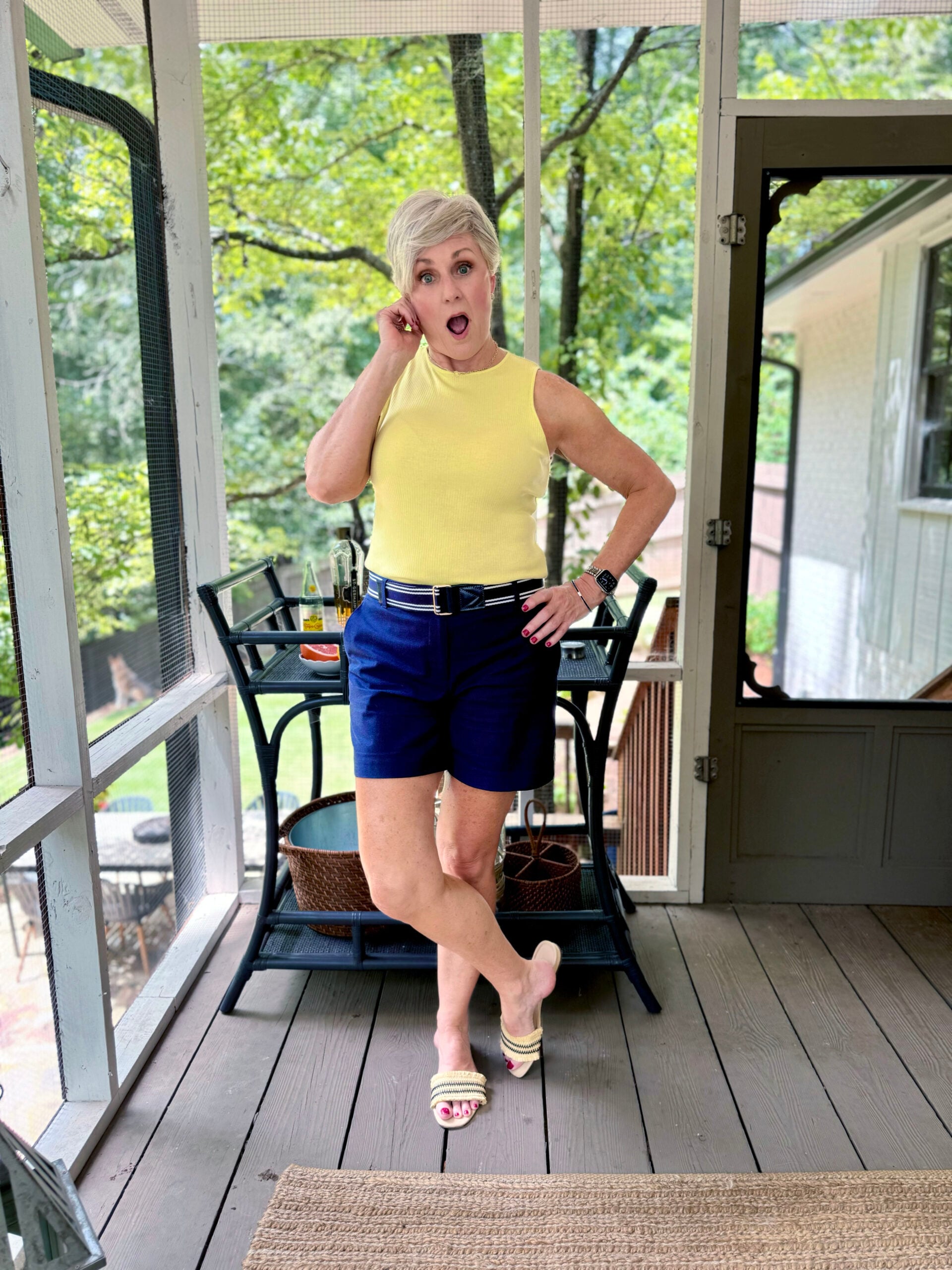 yellow top and shorts outfit