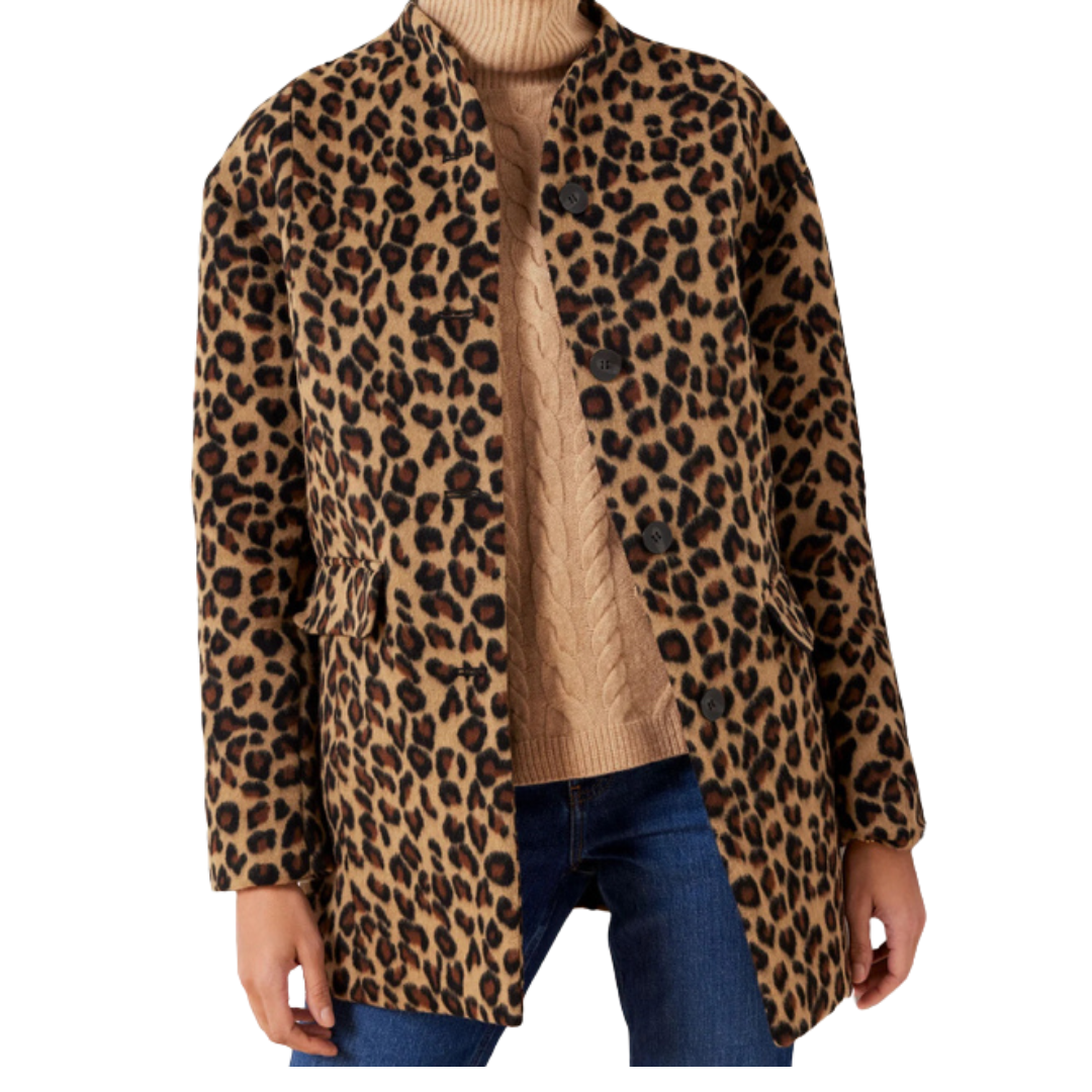 leopard wool blend coat