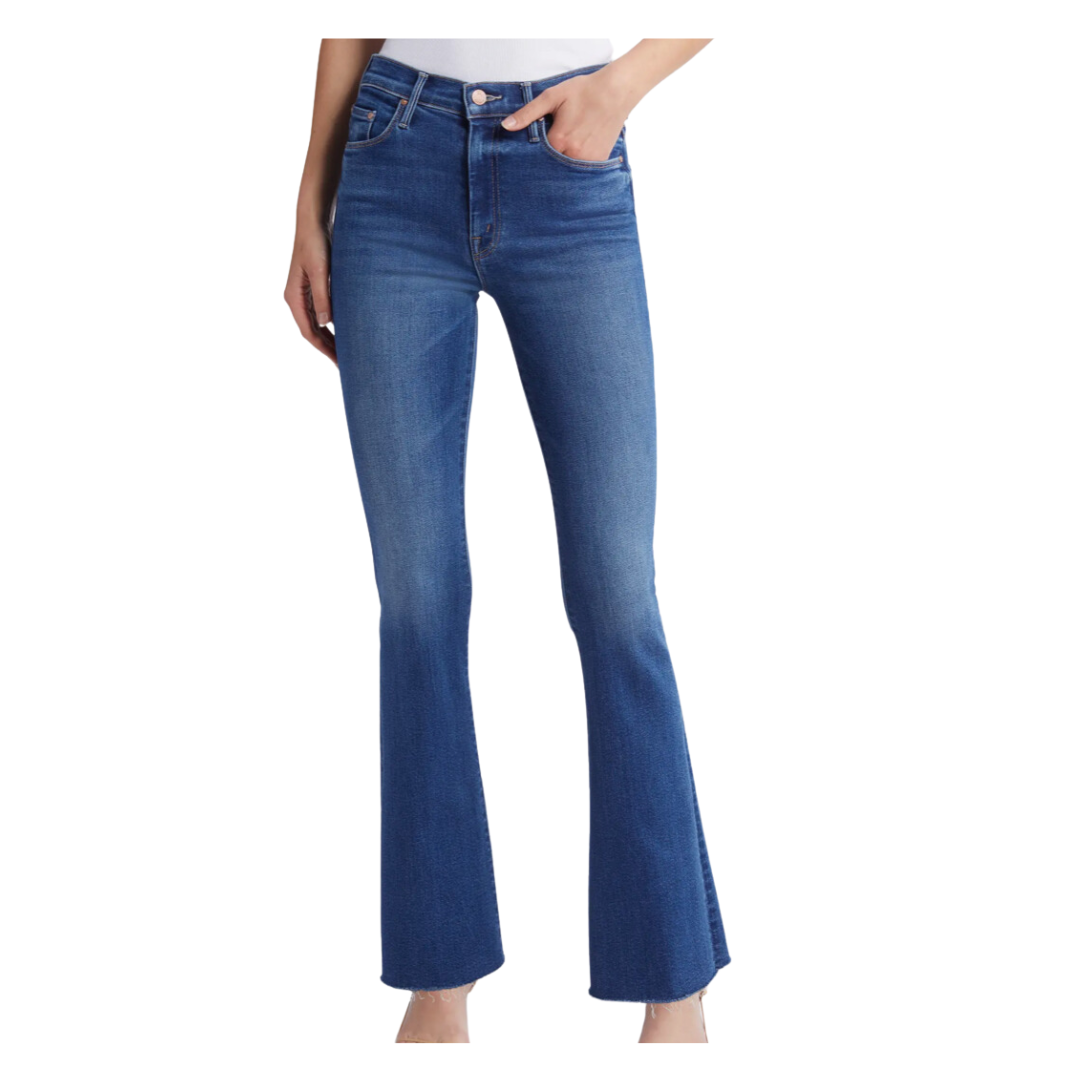high waist fray hem flare leg