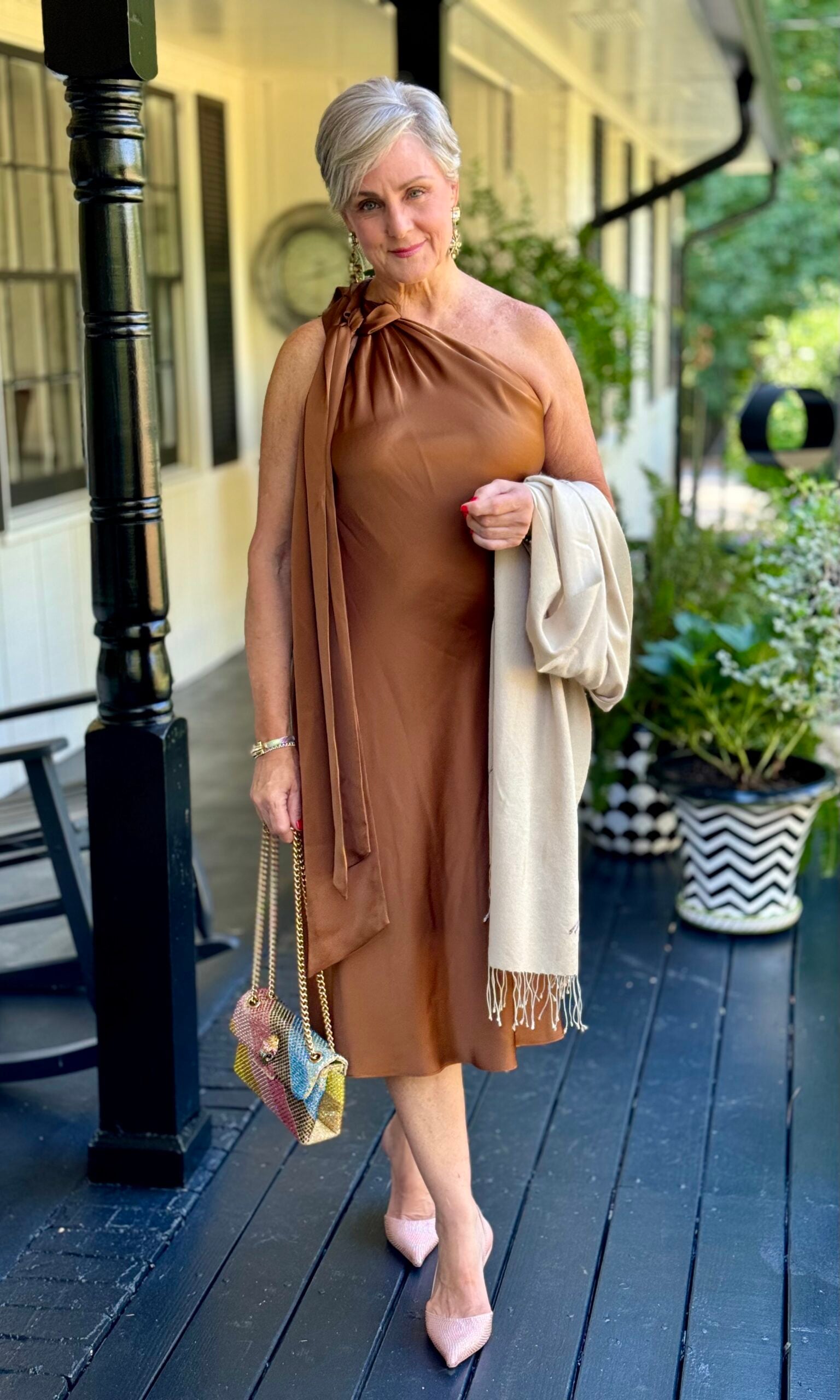 tie neck satin dress