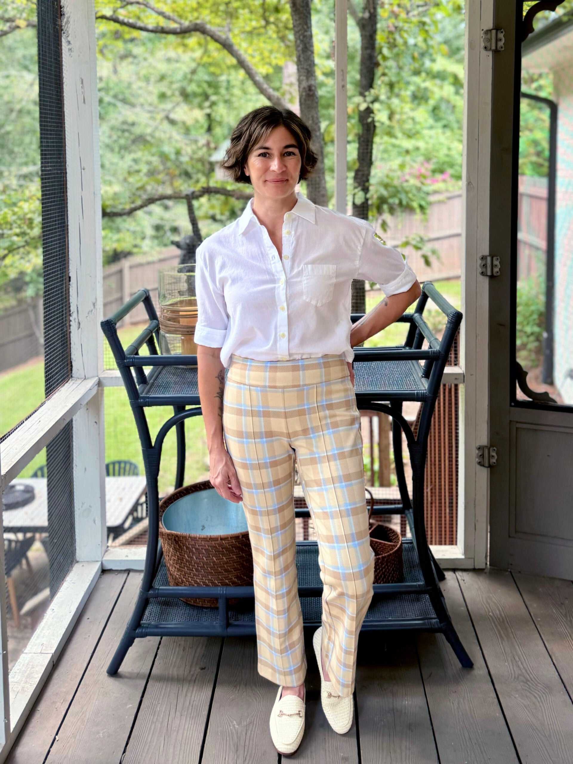 patterned pants outfit