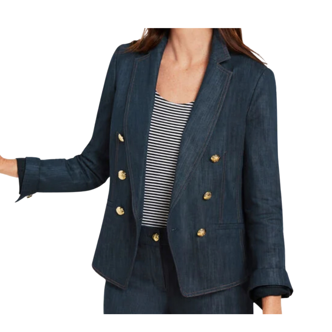 denim double breasted blazer