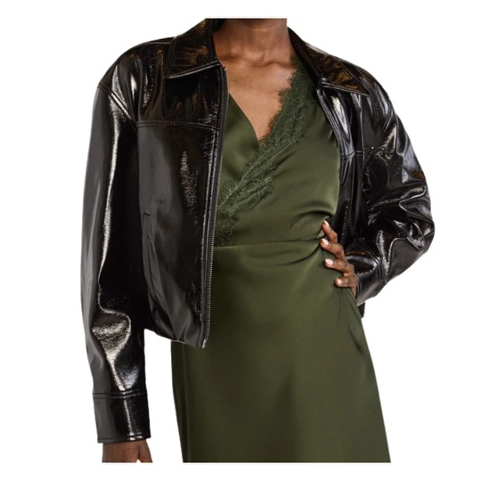 faux patent leather cropped jacket