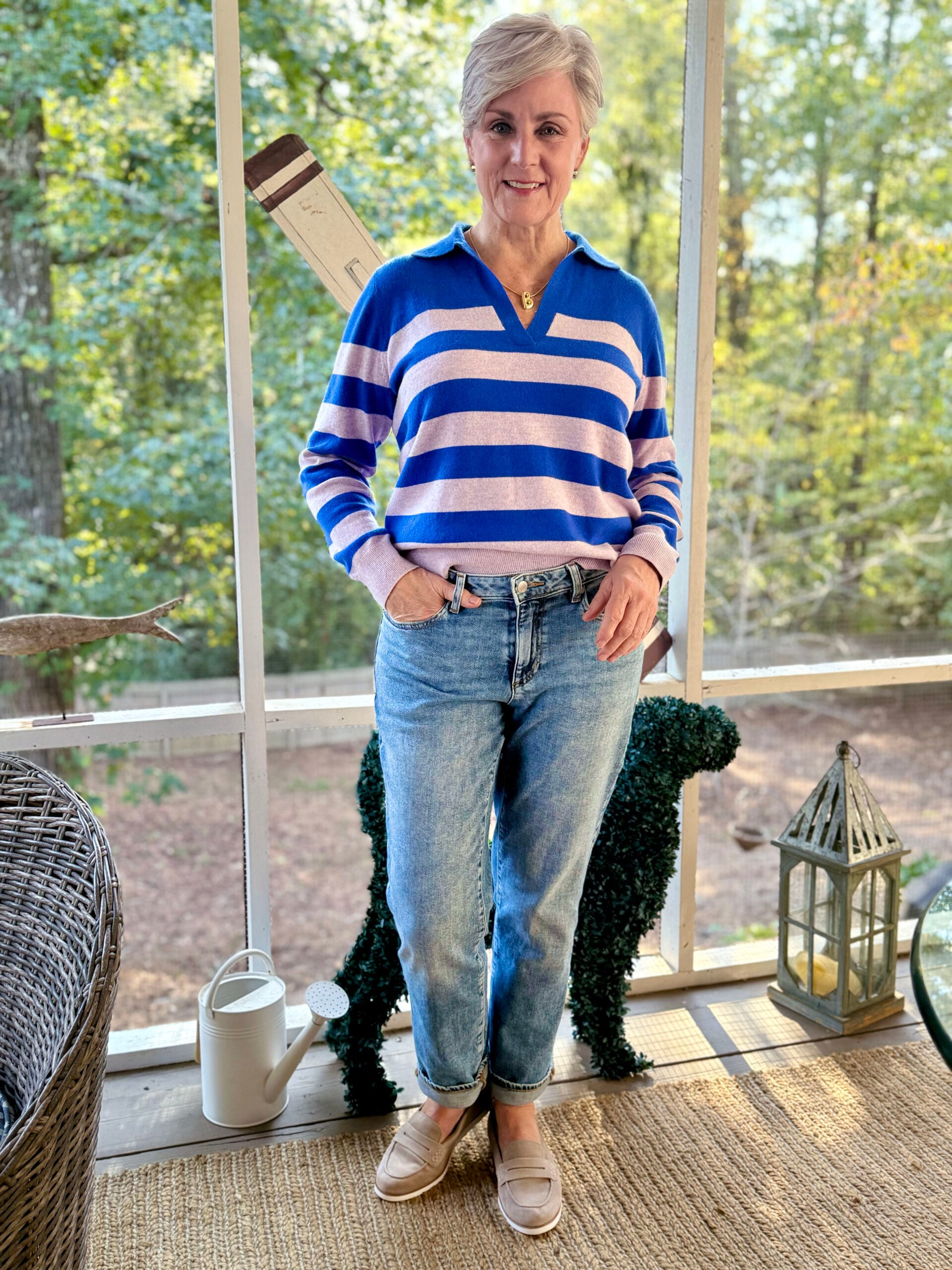 striped sweater and jeans fall style
