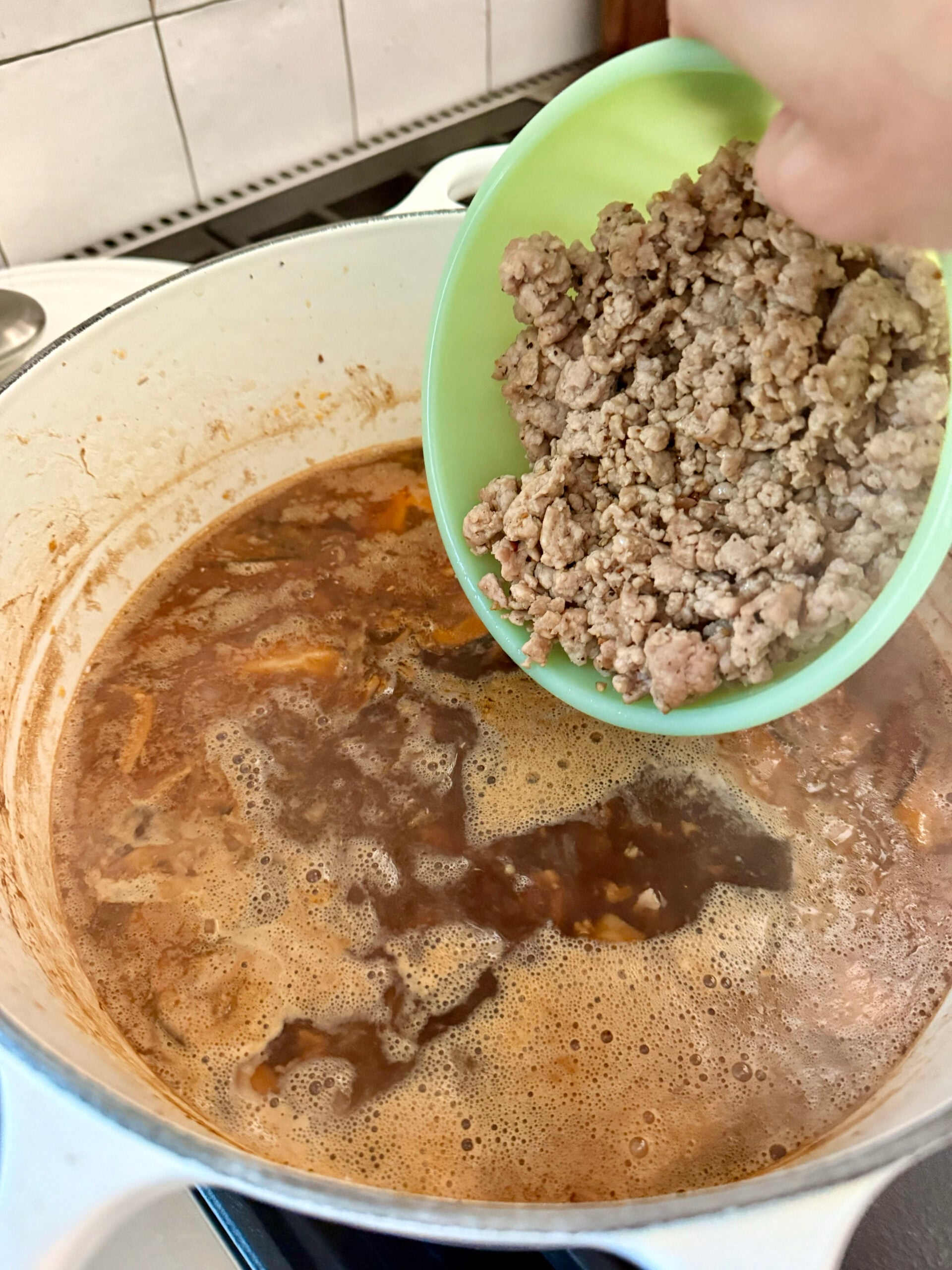 stir in cooked meat
