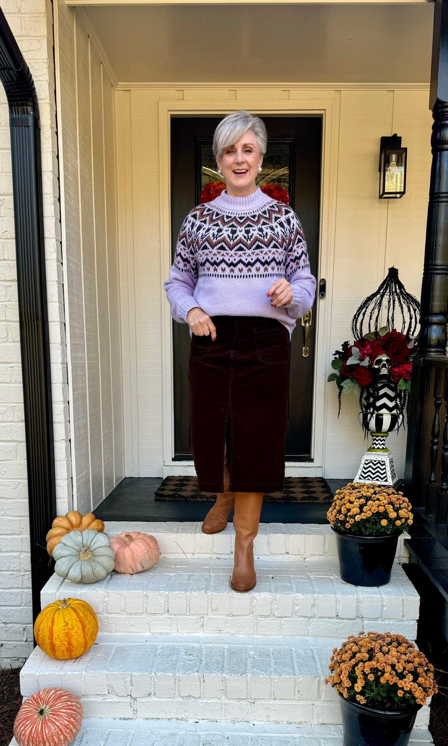 midi skirt with chunky knit outfit
