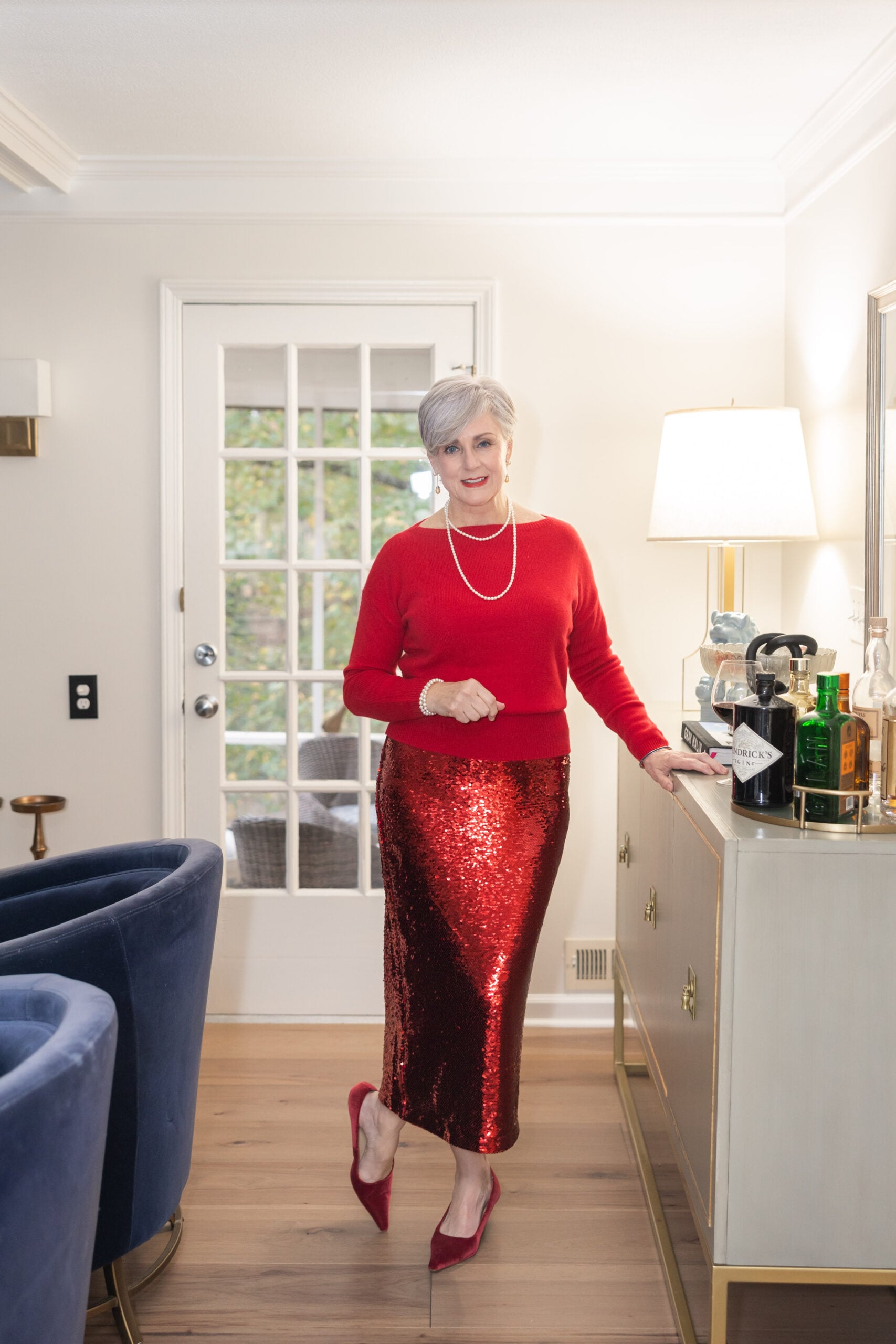 red sequin skirt outfit