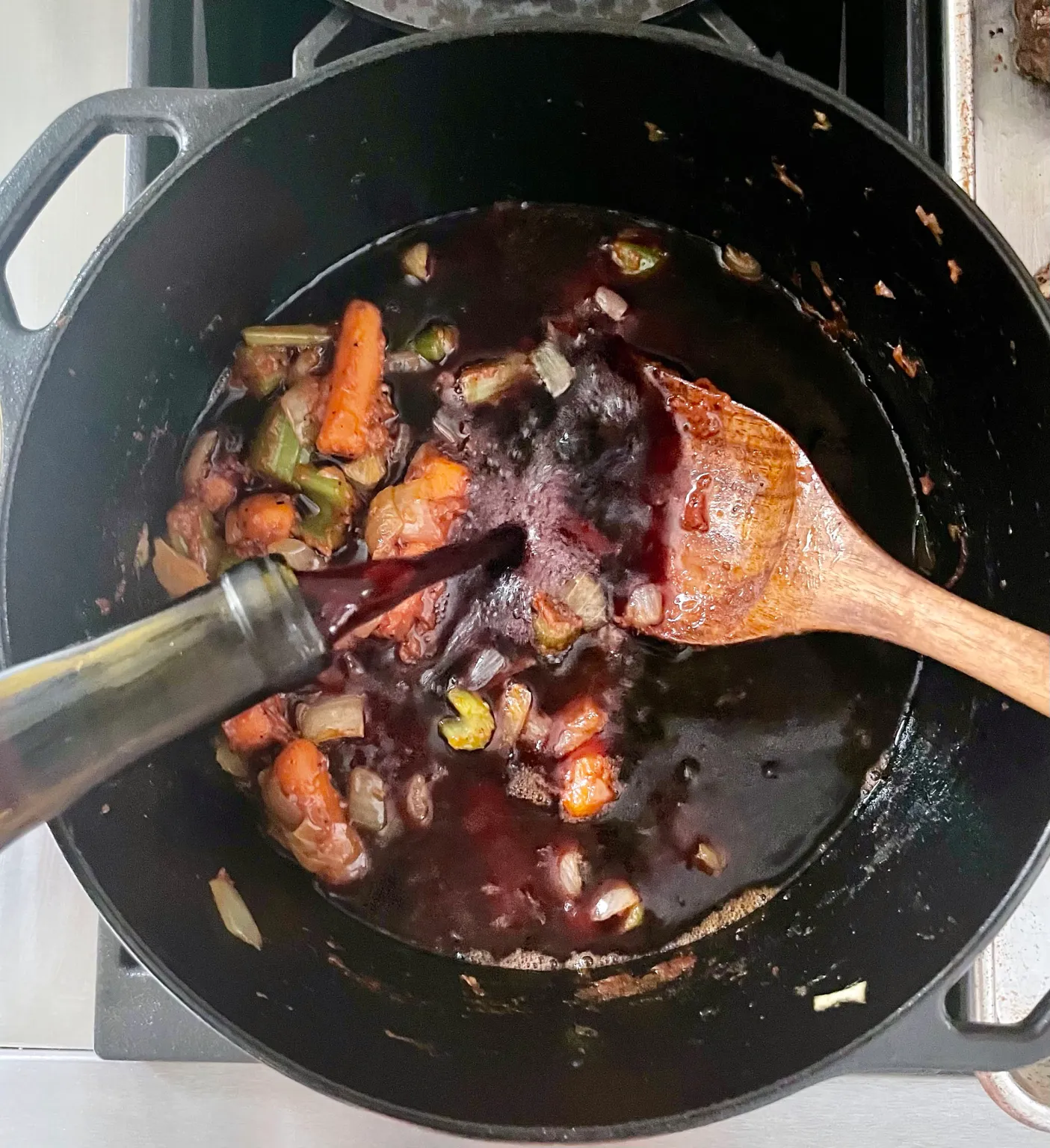 stir in wine