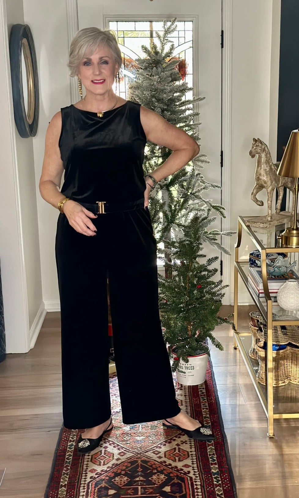 jumpsuit with statement accessories