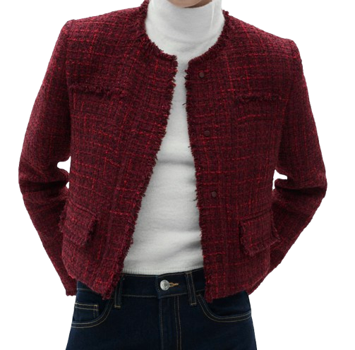 Mango Tweed Jacket with Frayed Ends