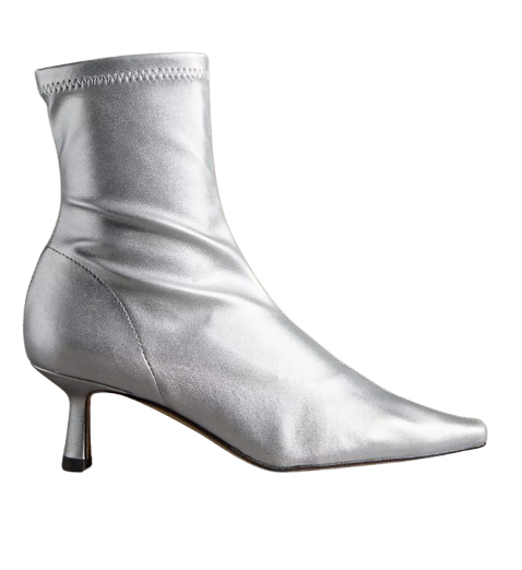 Angel Alarcon Pointed Toe Kitten Heel Boots – Silver