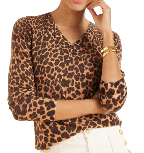 Talbots Cashmere V-Neck Leopard Sweater