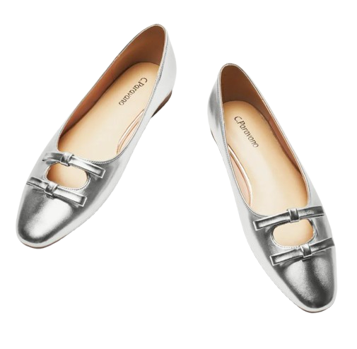 Double Bow Ties Cutout Ballet Flats – Silver