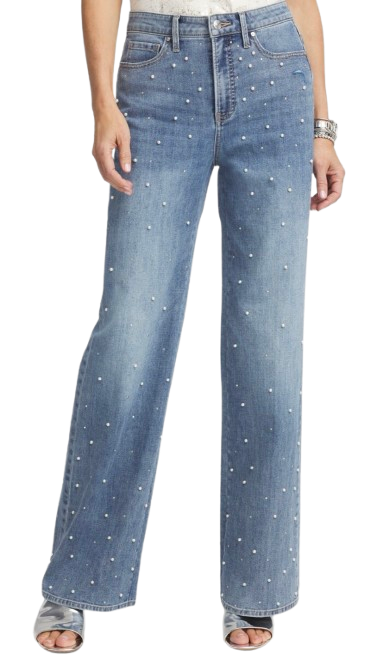 Chico’s Pearl Embellished Wide Leg Jeans