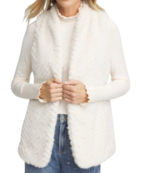 Chico’s Pearl Embellished Faux Fur Vest