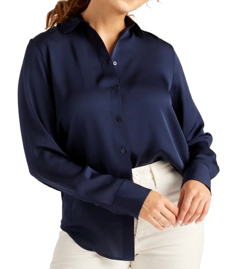 Quince Washable Stretch Silk Blouse – Navy