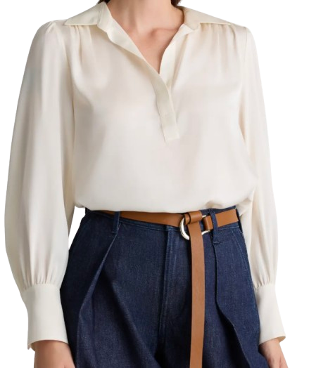 Quince Washable Stretch Silk Split Neck Blouse