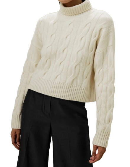 Lilysilk Cable Knit Cashmere Turtleneck Sweater