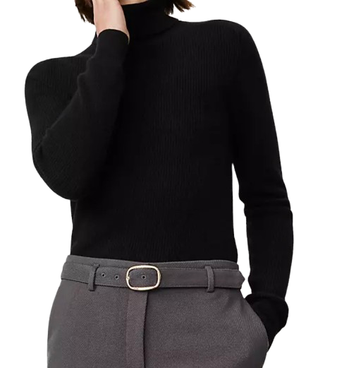 Ann Taylor Cashmere Ribbed Turtleneck Sweater – Black