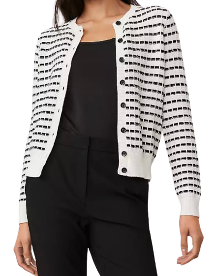 Ann Taylor Striped Textured Ann Cardigan