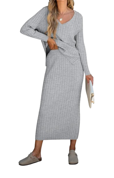 Amazon Ribbed Sweater Skirt Set
