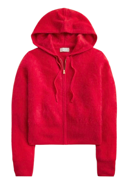 J.Crew Brushed Cashmere Zip-Up Sweater – Red