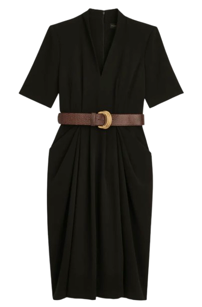 Donna Karan Black Draped Midi Dress