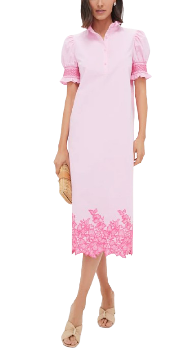 Hyacinth House Pink Embroidery Midi Dress