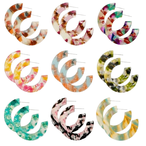 9 Pairs Multi-Colored Hoop Earrings