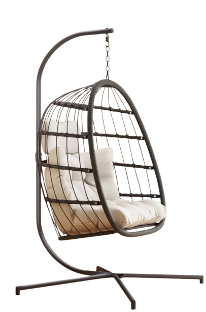 hanging egg chair with stand, spring patio decorating ideas