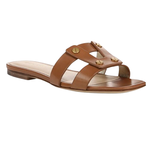 Veronica Beard Via Leather Flat Slide Sandals