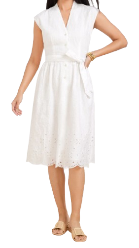 Talbots Tie Waist Floral Eyelet Midi Dress