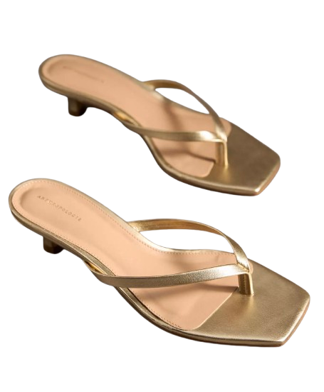Anthropologie Gold Thong Kitten Heels