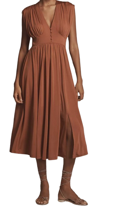 Anthropologie Sleeveless V-Neck A-Line Midi Dress