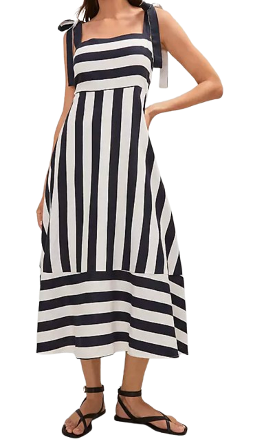 AT Weekend Collection Striped Linen-Blend Midi Dress