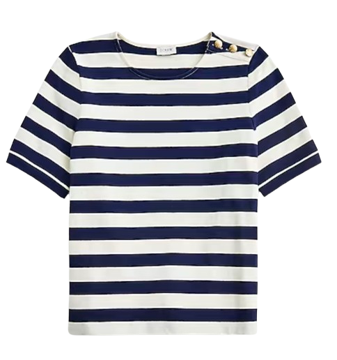 J.Crew Factory Button Shoulder Striped Tee