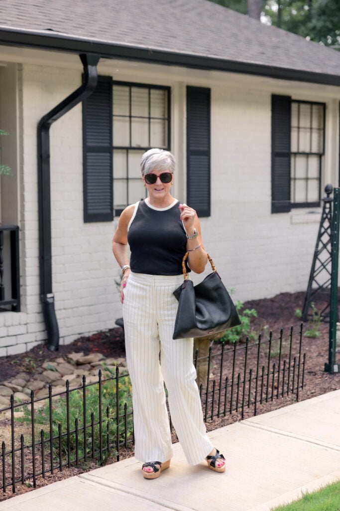 sleeveless tops, summer blazer, matching magic, wide-leg trousers