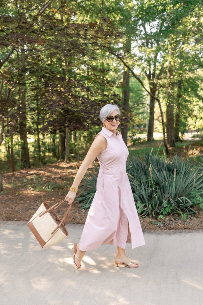 Classic shirtdress—casual date outfit for midlife women