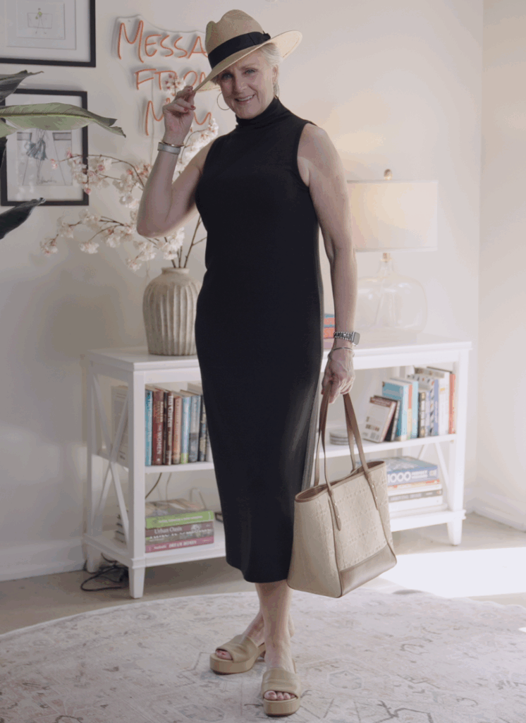 black-knit-midi-dress-year-round-outfit-idea