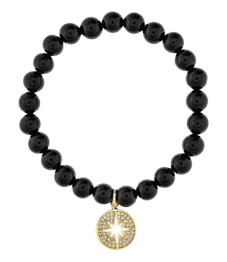 Onyx Beaded Bracelet with Charm