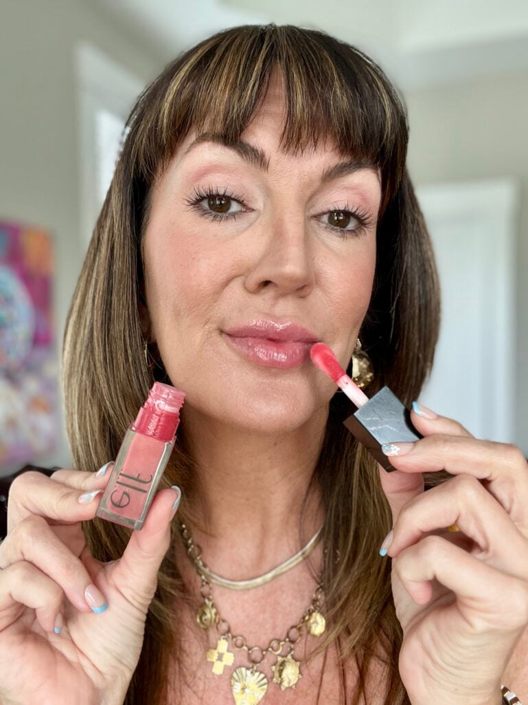 blush, lip gloss, brows, eyes, concealer, no makeup,