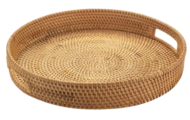 rattan round serving tray for entertaining at home