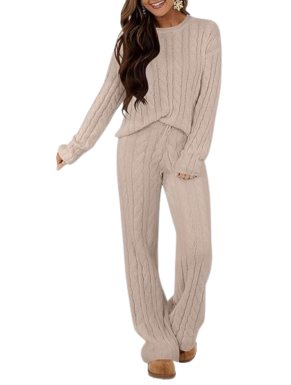 MEROKEETY Cable Knit Lounge Set