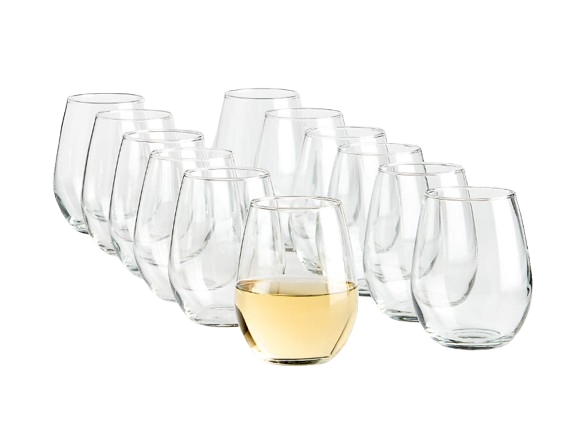 set of 12 glass stemless wine glasses