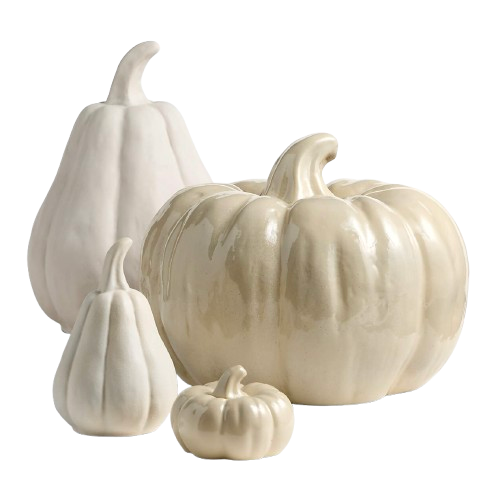 Harvest Small Ceramic Pumpkins. Neutral-toned ceramic pumpkins and gourds in small and large sizes, perfect for a fall or Thanksgiving table