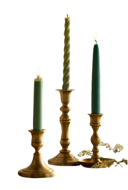 vintage-inspired brass candlestick holders in varying heights for taper candles
