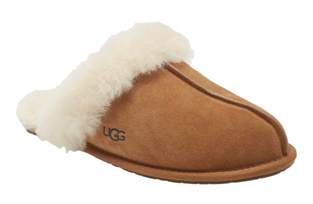 UGG Scuffette II Slippers in a rich suede chestnut camel with a shearling lining and trim