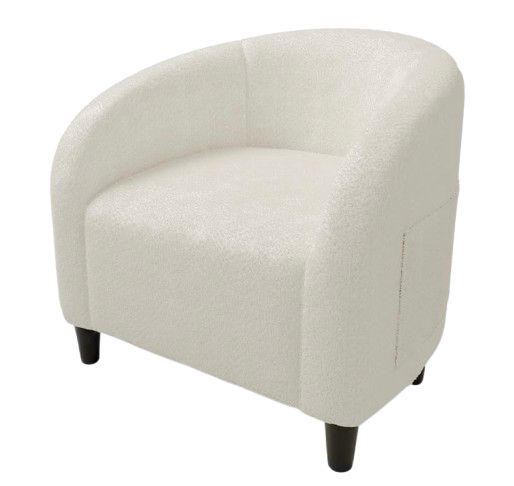 Cream sherpa accent chair with a curved back and plush upholstery, designed for cozy seating and modern living room or bedroom styling.