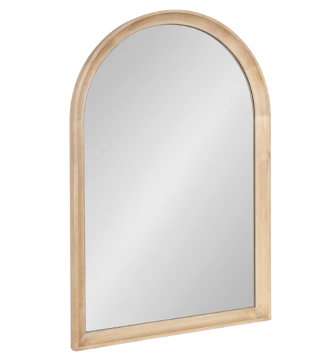 Kate and Laurel arched wall mirror with a slim gold frame, tall rectangular shape with rounded top, designed to reflect light and visually open up an entryway.